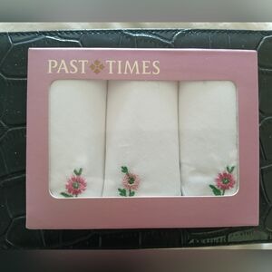 New. Past Times 3 Floral embroidered Handkerchief Set